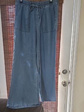 Women's Light Blue Wide-Leg Drawstring Jeans